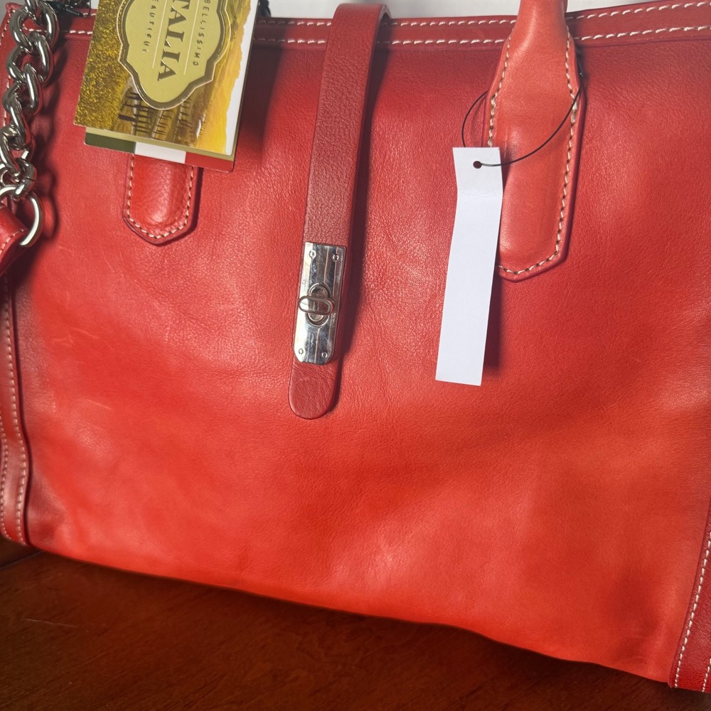 Cavalcanti Red Ombre Italian Leather Satchel Handbag Crossbody Made in Italy NEW - Picture 2 of 11